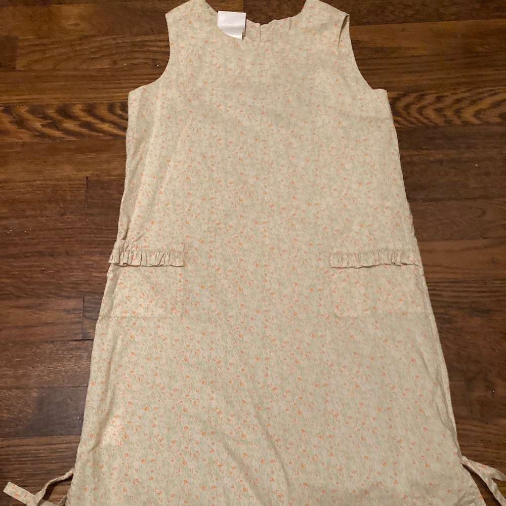 Laura Ashley Girls Sleeveless Soft Peach and Green Dress Size 8